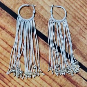 White western style tassel fringe earrings with silver beads and hearts